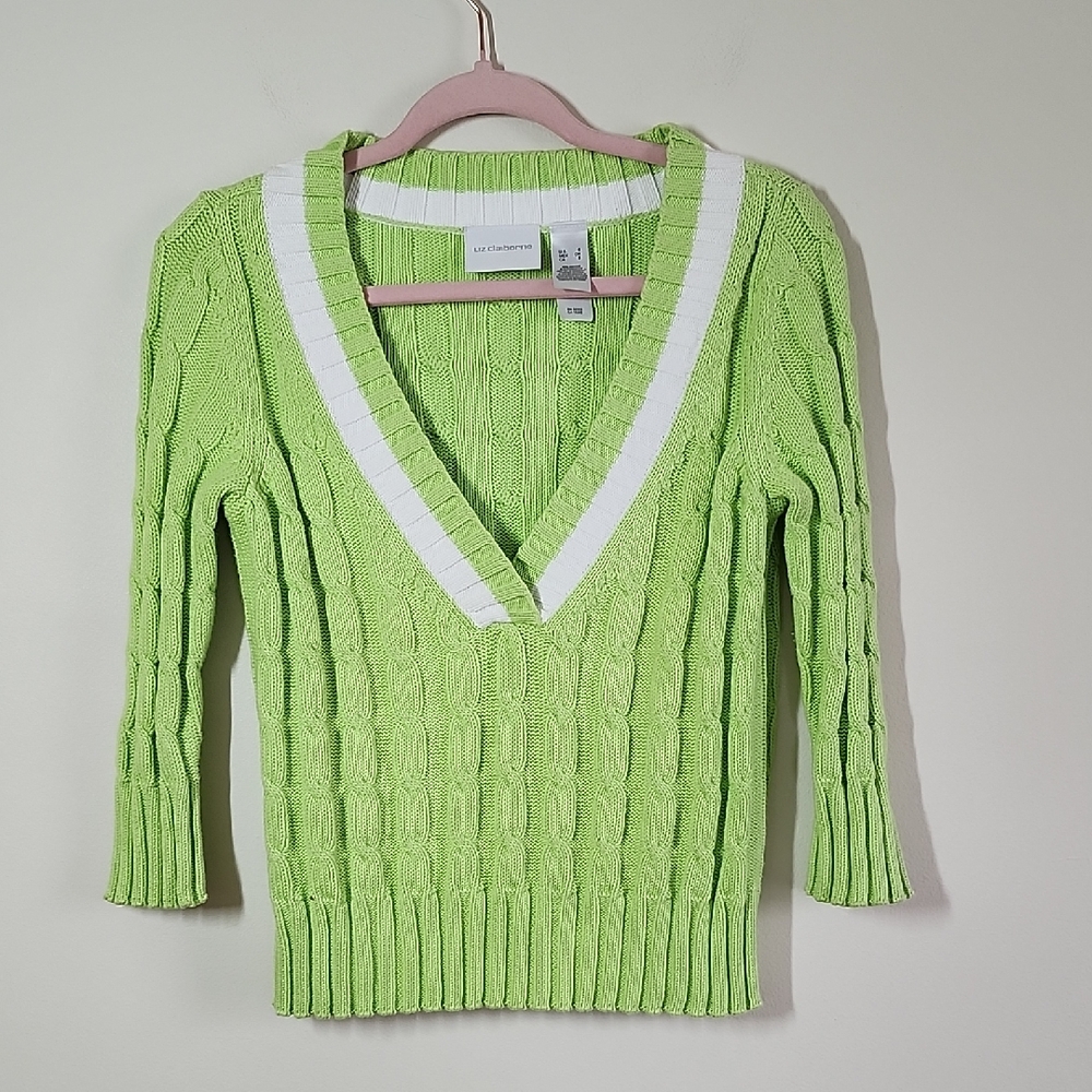 Liz Claiborne Green V-Neck Sweater Tennis Womens Size Small